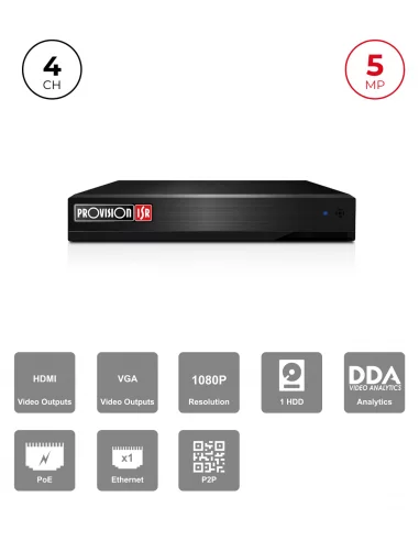 NVR 4 Canaux PoE 5MP – NVR5-4100PXN(MM), HDMI/VGA, NDAA, HDD 6To | Provision-ISR Maroc