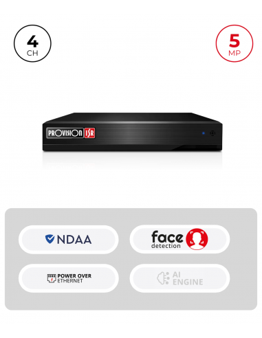 NVR 4CH 5MP POE, 1 HDD up to 6 TB,...