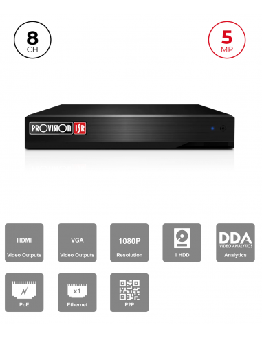 NVR 8CH 5MP POE , 1 HDD up to 6 TB,...