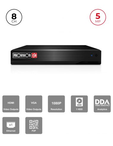 NVR 8CH 5MP , 1 HDD up to 6 TB, HDMI/VGA