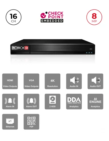 NVR 16CH 8MP NDAA – Sécurité avancée avec alarmes intégrées