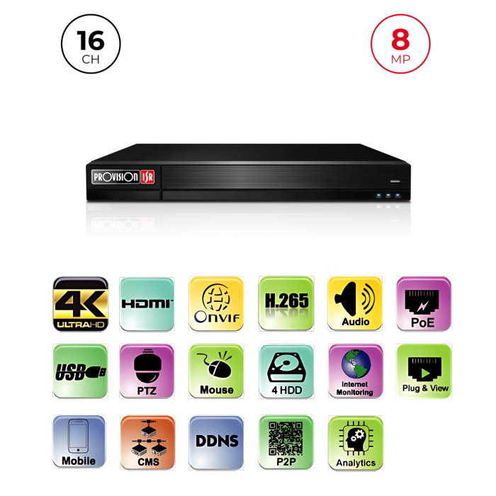 NVR 16CH 8MP PoE – Reconnaissance faciale & 4K