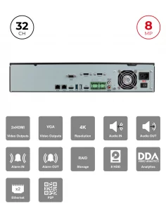 NVR 32CH 8MP avec IA, Alarmes et RAID – Reconnaissance Faciale