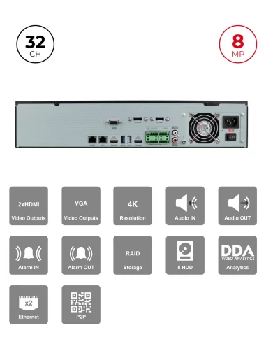 NVR 32CH 8MP avec IA, Alarmes et RAID – Reconnaissance Faciale