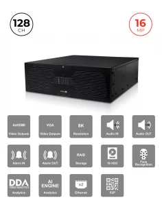 NVR 128CH 16MP avec RAID, Alarmes & IA – NDAA Conforme