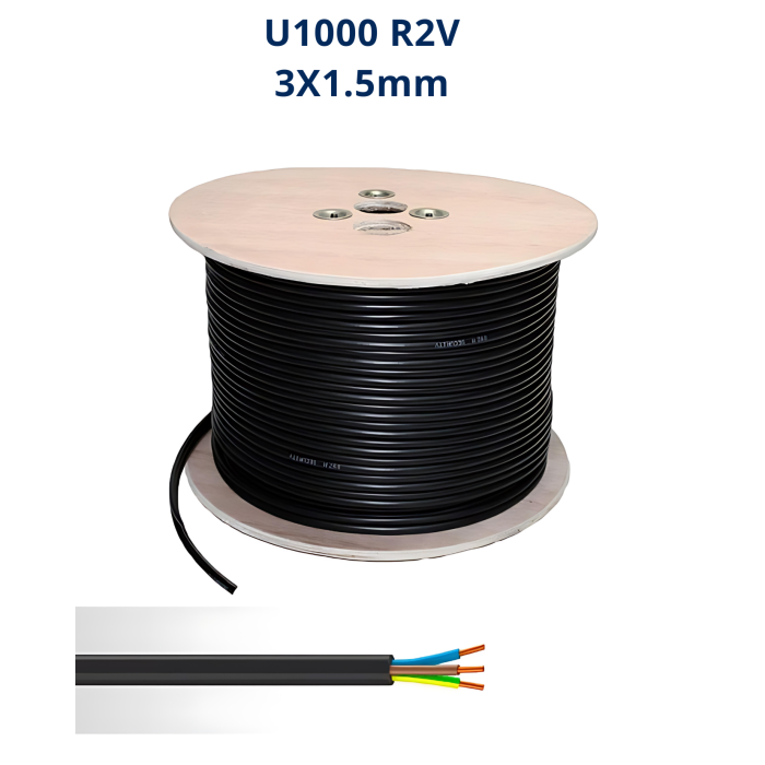 Câble électrique rigide U-1000 R2V 3x1.5mm² | Installation domestique et tertiaire