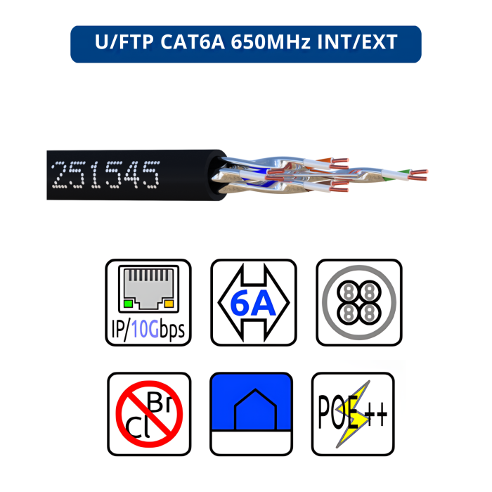 Câble U/FTP CAT6A 650 MHz Intérieur/Extérieur – Réseau Maroc