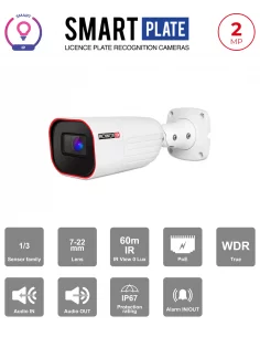 Caméra LPR 2MP PoE – Smart Series, Bullet IR 40m, Objectif Motorisé 7-22mm