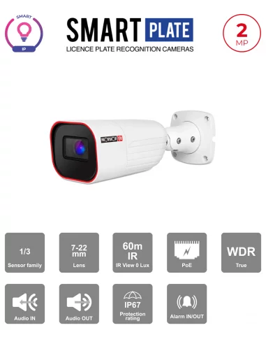 Caméra LPR 2MP PoE – Smart Series, Bullet IR 40m, Objectif Motorisé 7-22mm