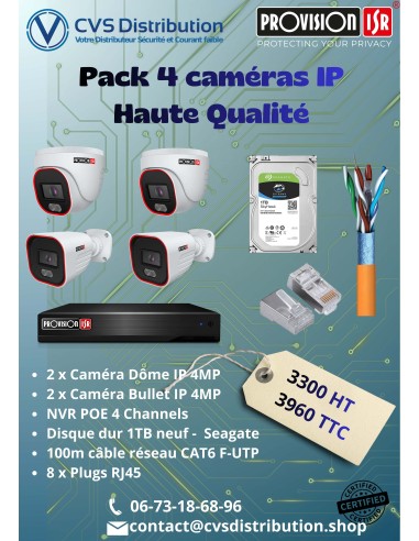 Pack 4 Caméras de Surveillance IP 4MP - 3960 Dhs TTC