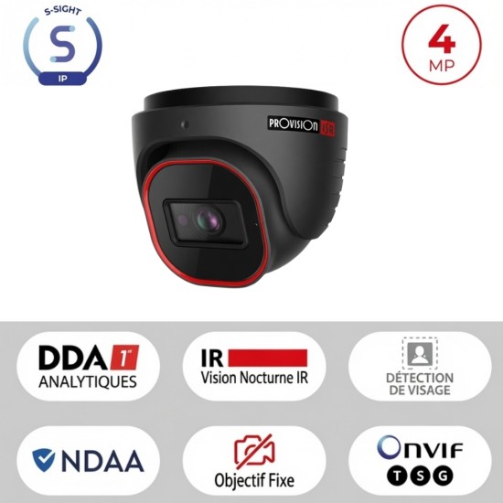 Caméra Dôme IP 4MP PoE S-Sight | H.265 - Vision IR 20m
